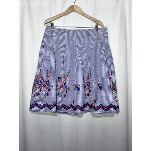 Nine West Modern Escape Chambray Blue Red Striped Floral A-Line Skirt